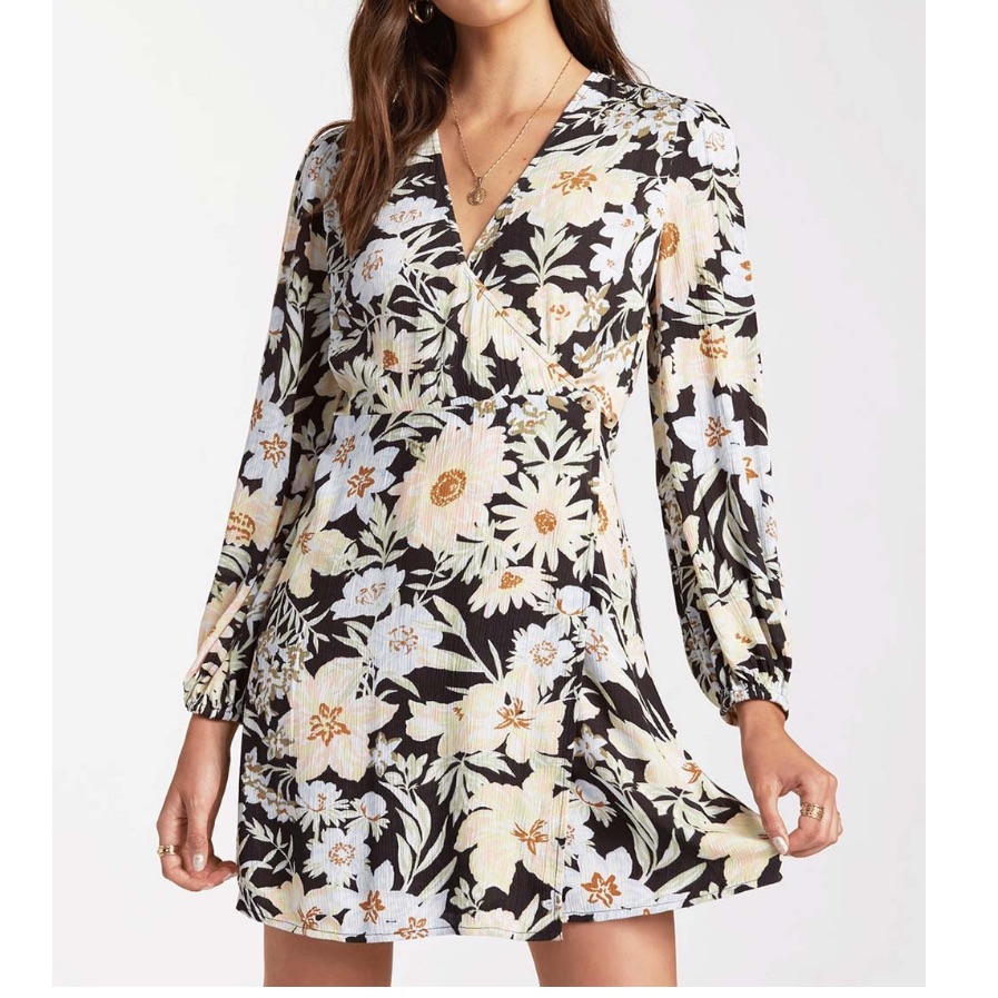 Billabong - Black Floral Lotta Love Surplice Dress - Juniors